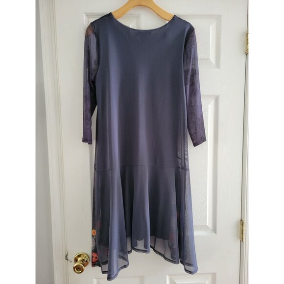 Desigual Womens black Sheer Floral dress Asymmetrical hem size Large boho Art - Picture 8 of 8